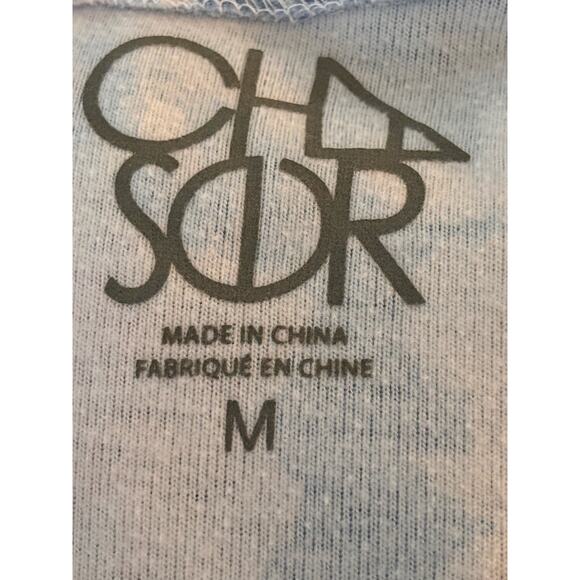 Chaser Sky Blue Floral Print 3/4 Sleeve V-Neck Hooded T-Shirt Top Size M Light - Picture 4 of 11